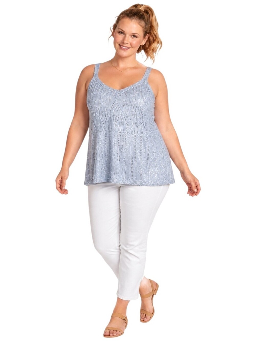 LC Lauren Conrad 1X Blue Metallic Shimmer Pointelle Sweater Tank NWT